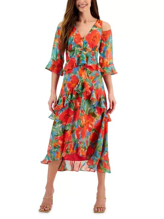 Tahari ASL Dresses & Skirts - Tahari ASL Floral Print Cold Shoulder Midi Dress Size 12 (runs small) NWT $159